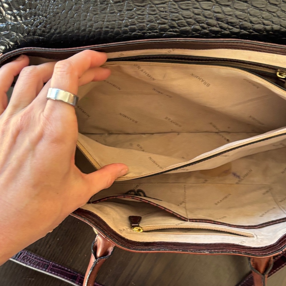 Brahmin Brown and Black Textured Leather Satchel - Picture 10 of 16